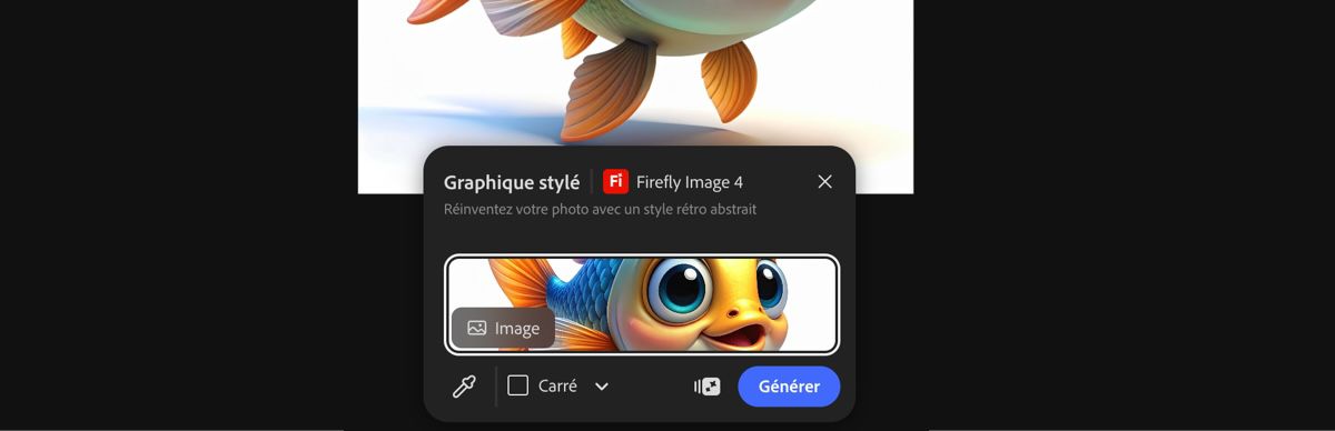 Sélectionnez une image de la zone de travail pour appliquer le paramètre prédéfini Graphique stylé par Firefly Image 4.