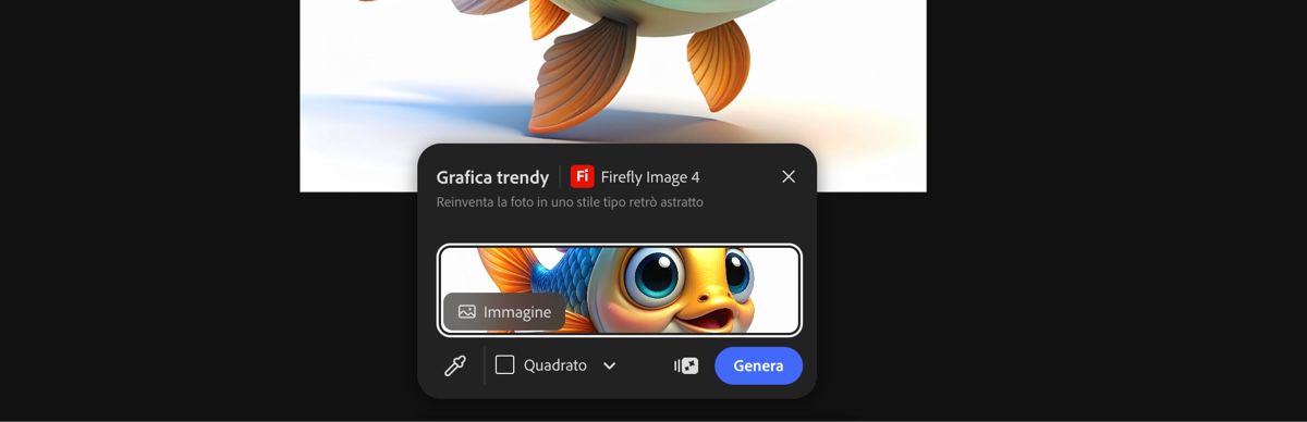 Seleziona un'immagine nell'area di lavoro per applicare il predefinito Grafica trendy con Firefly Image 4.