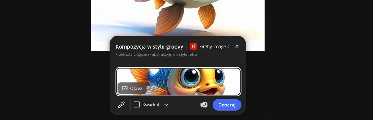 Wybierz obrazy z obszaru roboczego, aby zastosować ustawienie predefiniowane Fajna grafika autorstwa Firefly Image 4.