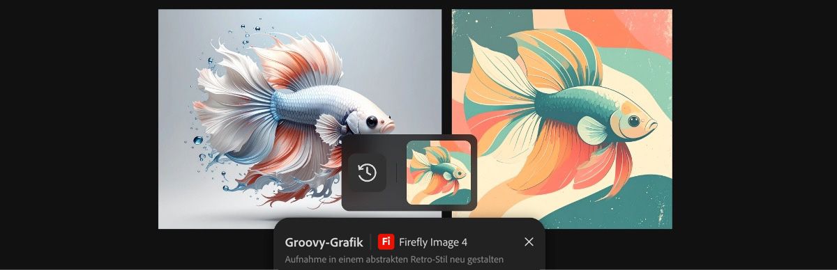Mit der Voreinstellung „Groovy-Grafik mit Firefly Image 4“ generiertes Bild.