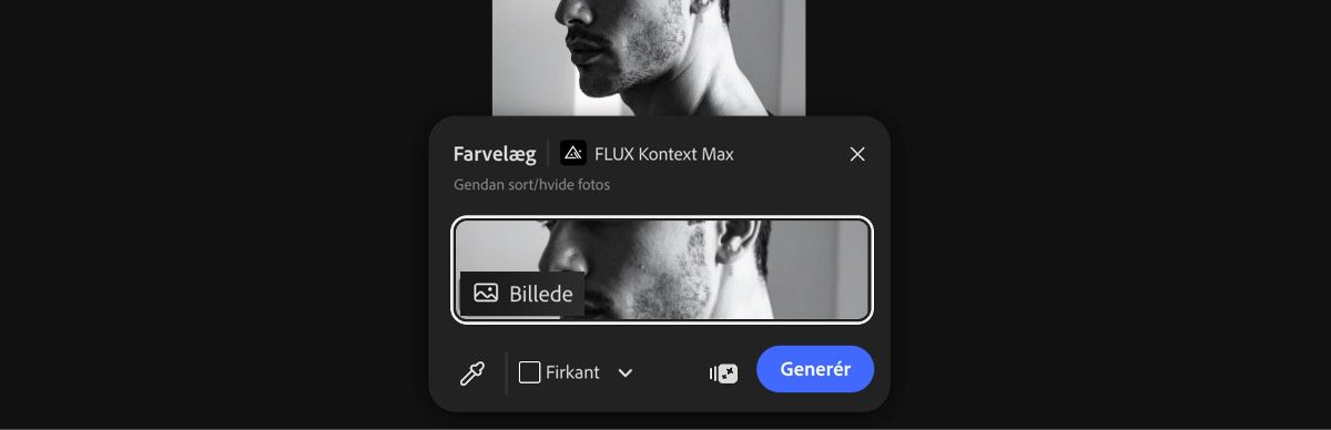 Vælg et billede på lærredet for at anvende forudindstillingen Farvelæg fra FLUX Kontext Max.