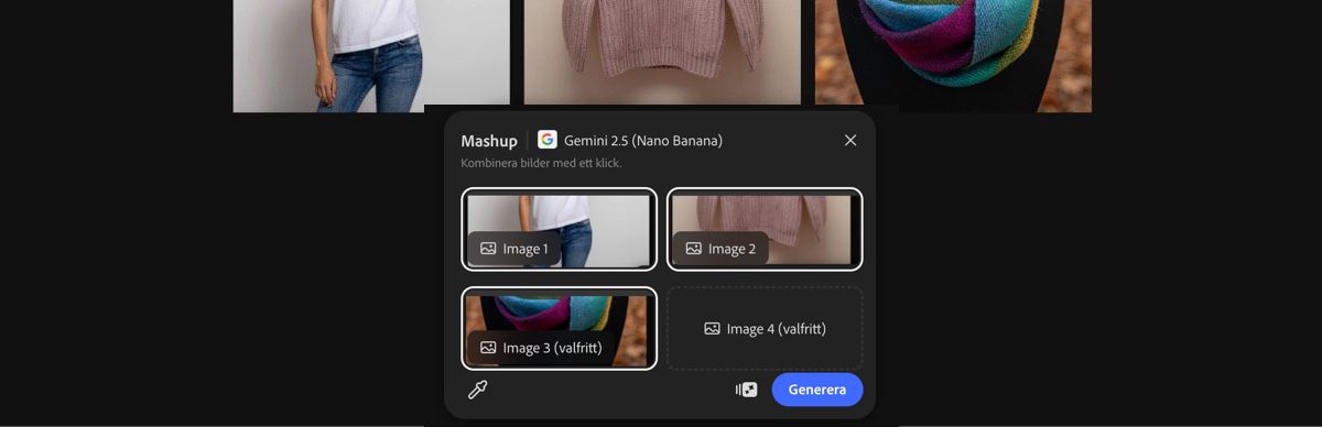 Välj bild från arbetsytan för att tillämpa Mashup av Gemini 2.5 Flash Image-förinställningen