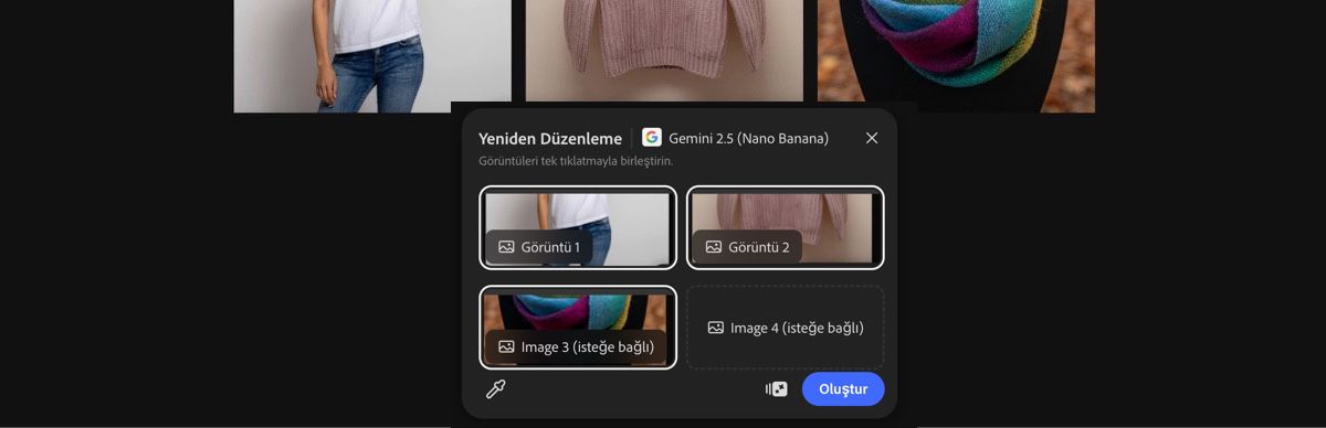 Gemini 2.5 Flash Image Mashup hazır ayarını uygulamak için tuvalden görsel seçin