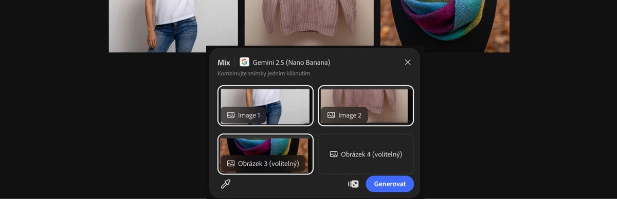 Vyberte obrázek z plátna pro použití předvolby Mix pomocí Gemini 2.5 Flash Image