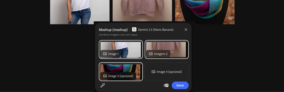 Selecione a imagem da tela para aplicar a predefinição Combinar com Gemini 2.5 Flash Image.