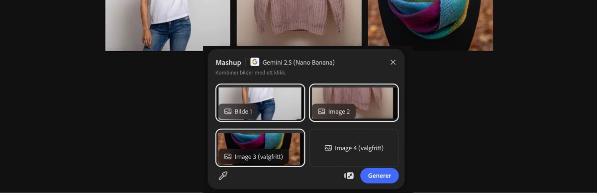 Velg bildet fra lerretet for å bruke Mashup med Gemini 2.5 Flash Image-forhåndsinnstillingen