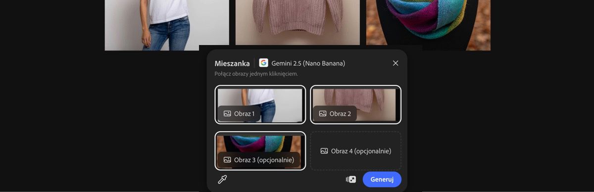 Wybierz obraz z obszaru roboczego, aby zastosować ustawienie predefiniowane Mashup autorstwa Gemini 2.5 Flash Image.