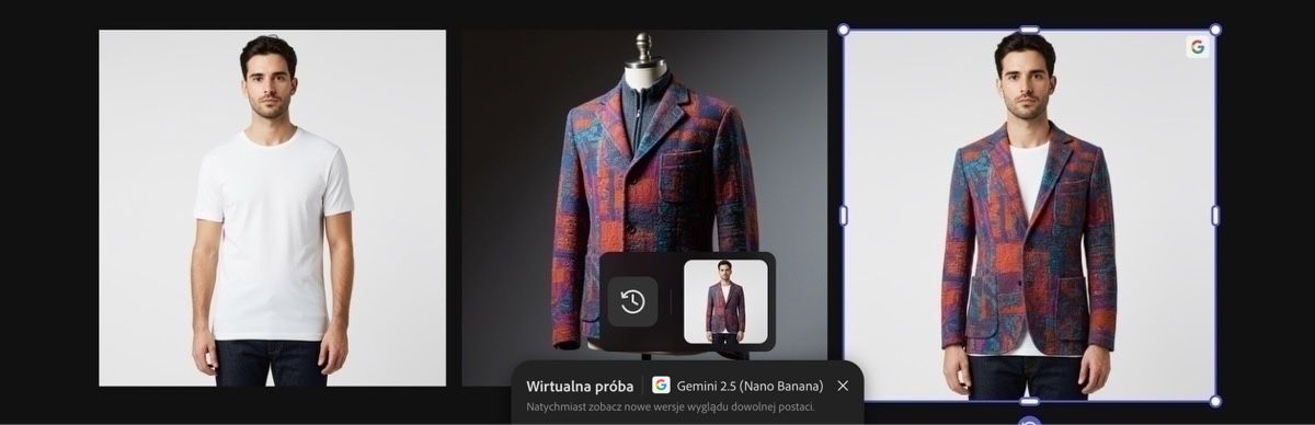 Obraz wygenerowany przy użyciu ustawienia predefiniowanego funkcji Wirtualnej przymiarki Gemini 2.5 Flash Image.
