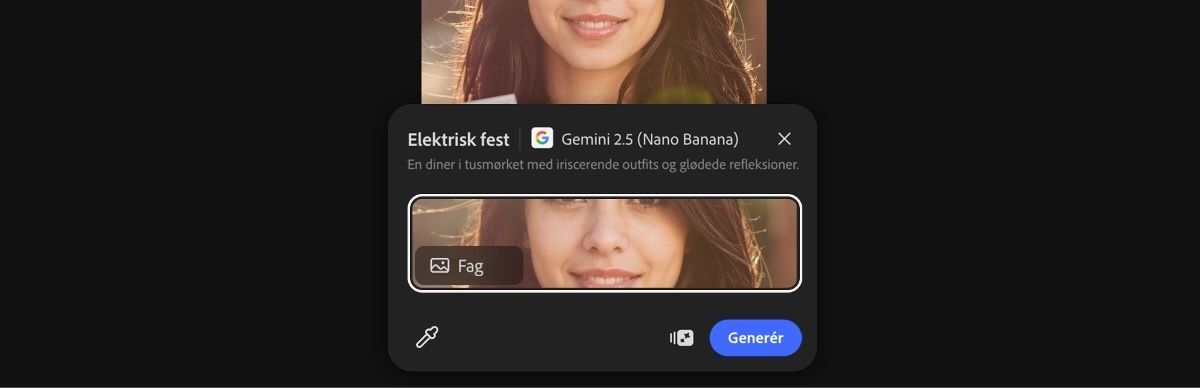 Vælg billede fra lærredet for at anvende forudindstillingen Elektrisk fest med Gemini 2.5 Flash Image.