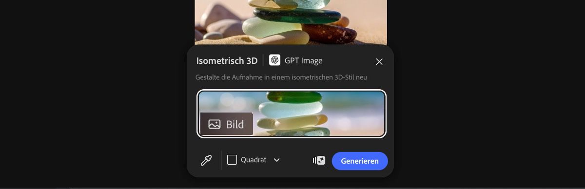 Wähle ein Bild von der Arbeitsfläche aus, um die Voreinstellung „Isometrisch 3D mit GPT Image“ anzuwenden.