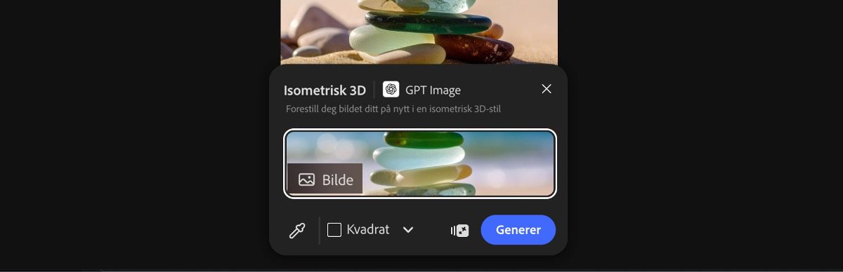 Velg et bilde fra lerretet for å bruke forhåndsinnstillingen Isometrisk 3D av GPT Image.