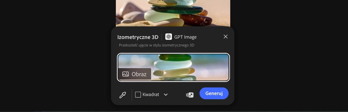 Wybierz obraz z obszaru roboczego, aby zastosować ustawienie predefiniowane Izometryczne 3D autorstwa GPT Image.