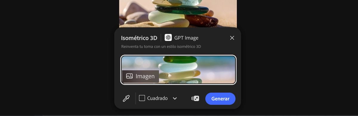 Seleccione una imagen del lienzo para aplicar el ajuste preestablecido Isométrico 3D de GPT Image.