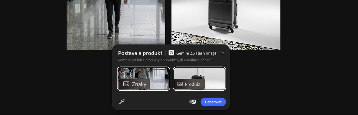 Vyberte obrázky z plátna pro aplikaci předvolby Postava a produkt pomocí Gemini 2.5 Flash Image.