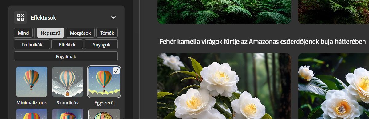 A Hatások részben többféle hatáskategória és hatás közül választhat. Jelenleg a Bokeh-hatás van kiválasztva a képgeneráláshoz.