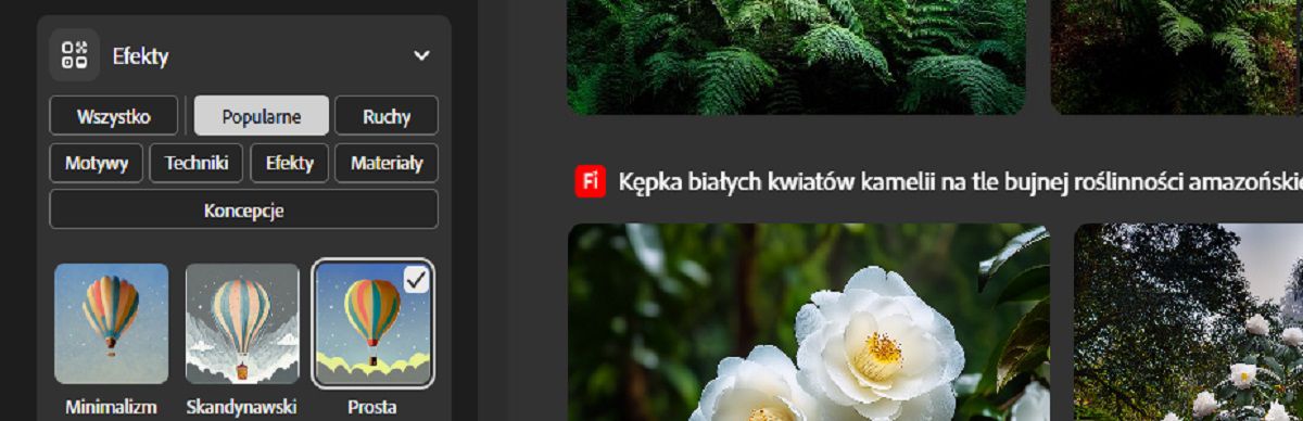 W sekcji Efekty istnieje wiele kategorii efektów i efektów do wyboru. Obecnie dla generowania obrazu wybierany jest efekt bokeh.