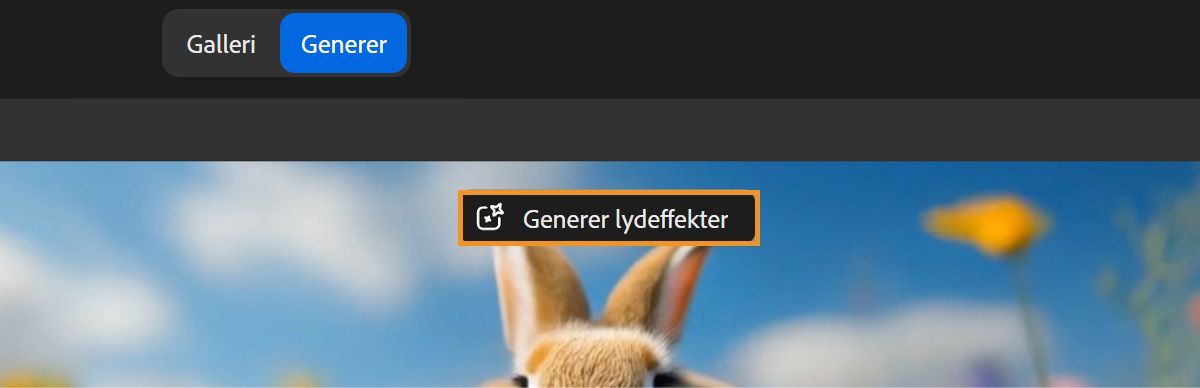 Den genererte videoen er i forhåndsvisningsmodus, og når du holder markøren over den, blir alternativet Generer lydeffekter aktivt. Dette alternativet er uthevet for å angi at videoen kan brukes på siden Generer lydeffekter til å legge til lydeffekter.