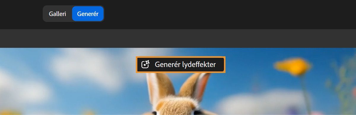 Den genererede video er i forhåndsvisningstilstand, og når du holder markøren over den, aktiveres indstillingen Generér lydeffekter. Denne indstilling er fremhævet for at angive, at videoen kan bruges på siden Generér lydeffekter til at tilføje lydeffekter.
