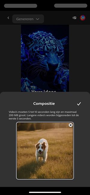 Een video is geüpload als referentie om de compositie van de gegenereerde video te sturen.