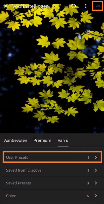 voorinstellingen te bekijken