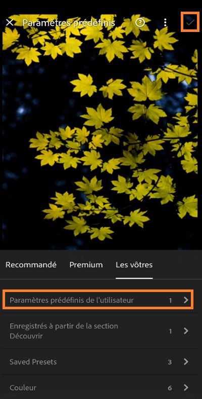paramètres prédéfinis