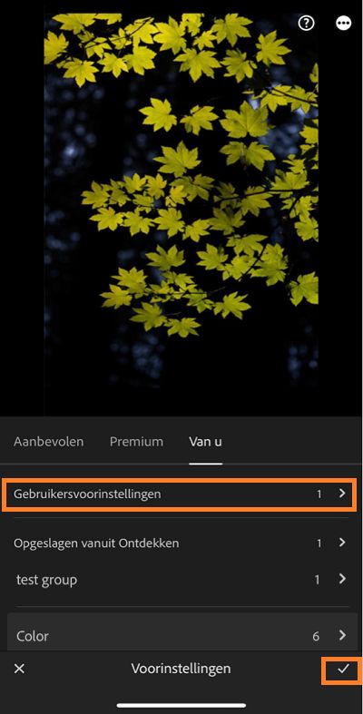voorinstellingen te bekijken