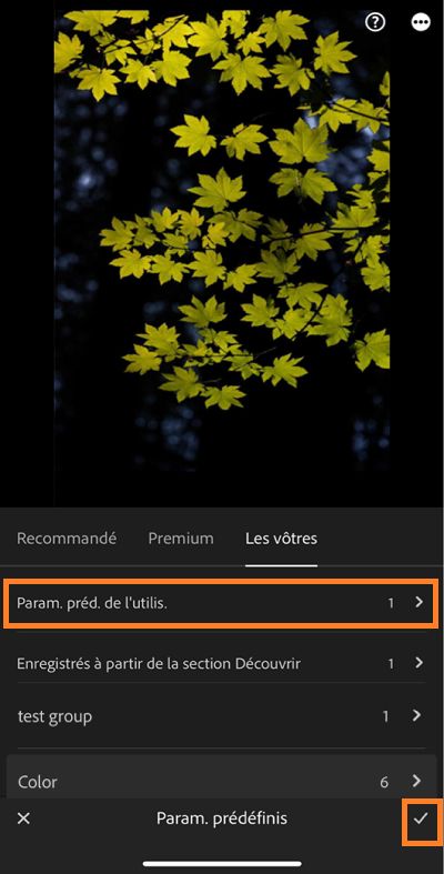 paramètres prédéfinis