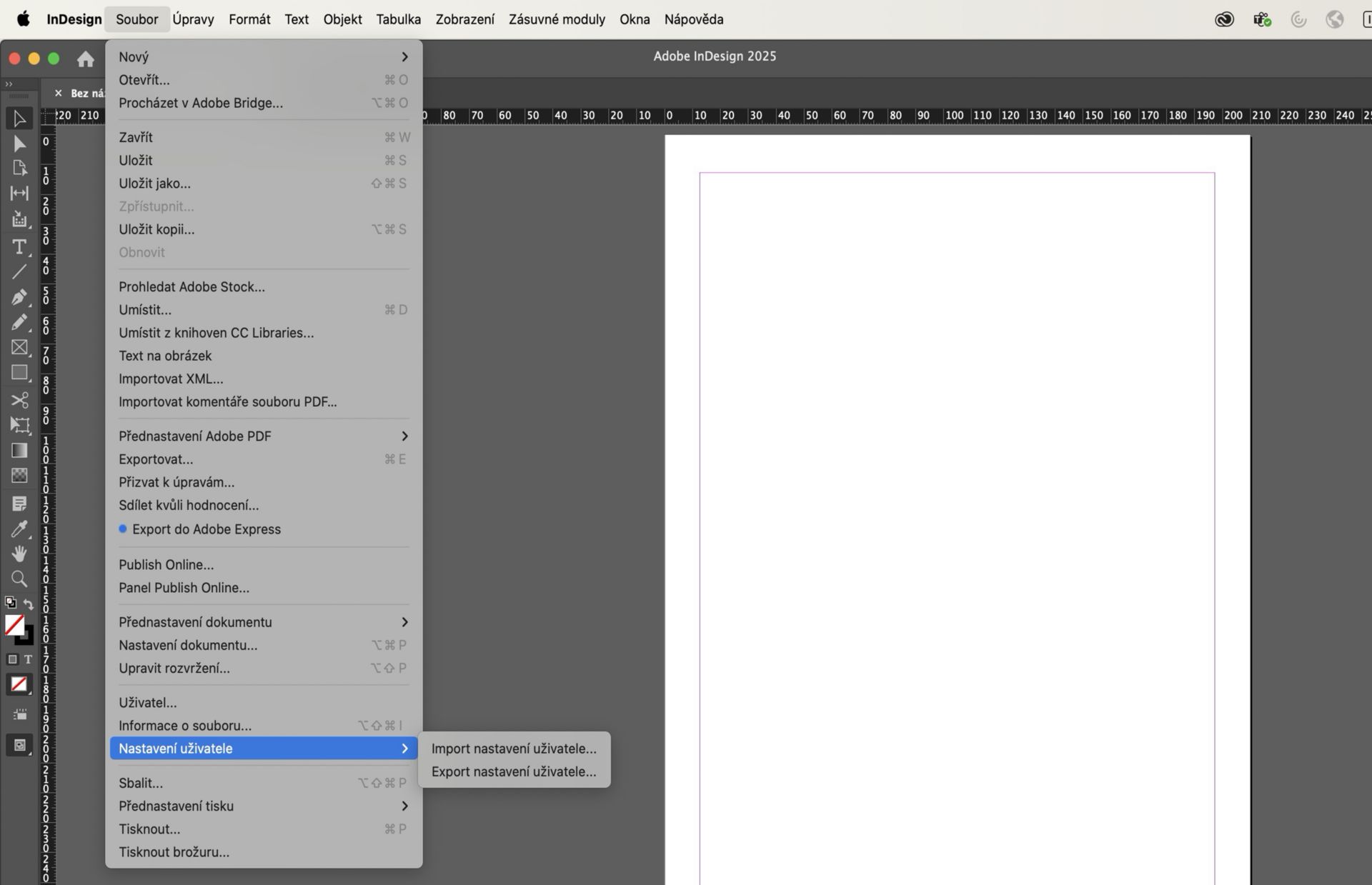obrazovka s možnostmi nastavení uživatele > import > export nastavení uživatele