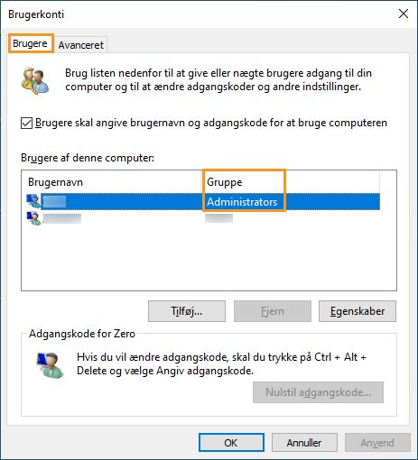 Fanen Brugere i Windows