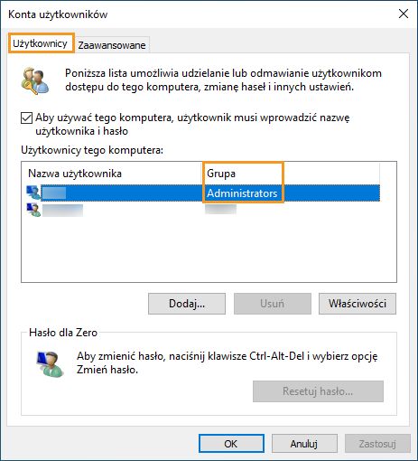 Karta Użytkownicy w systemie Windows