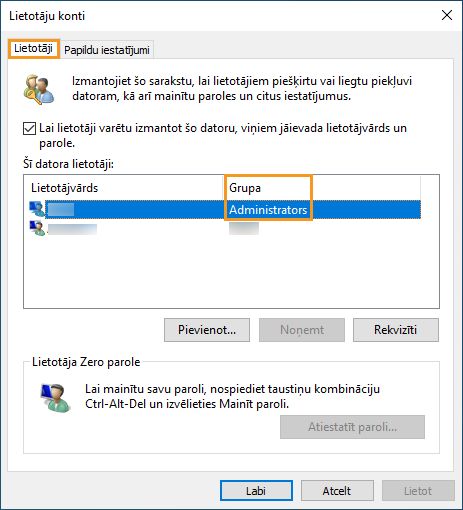 Cilne Lietotāji Windows sistēmā