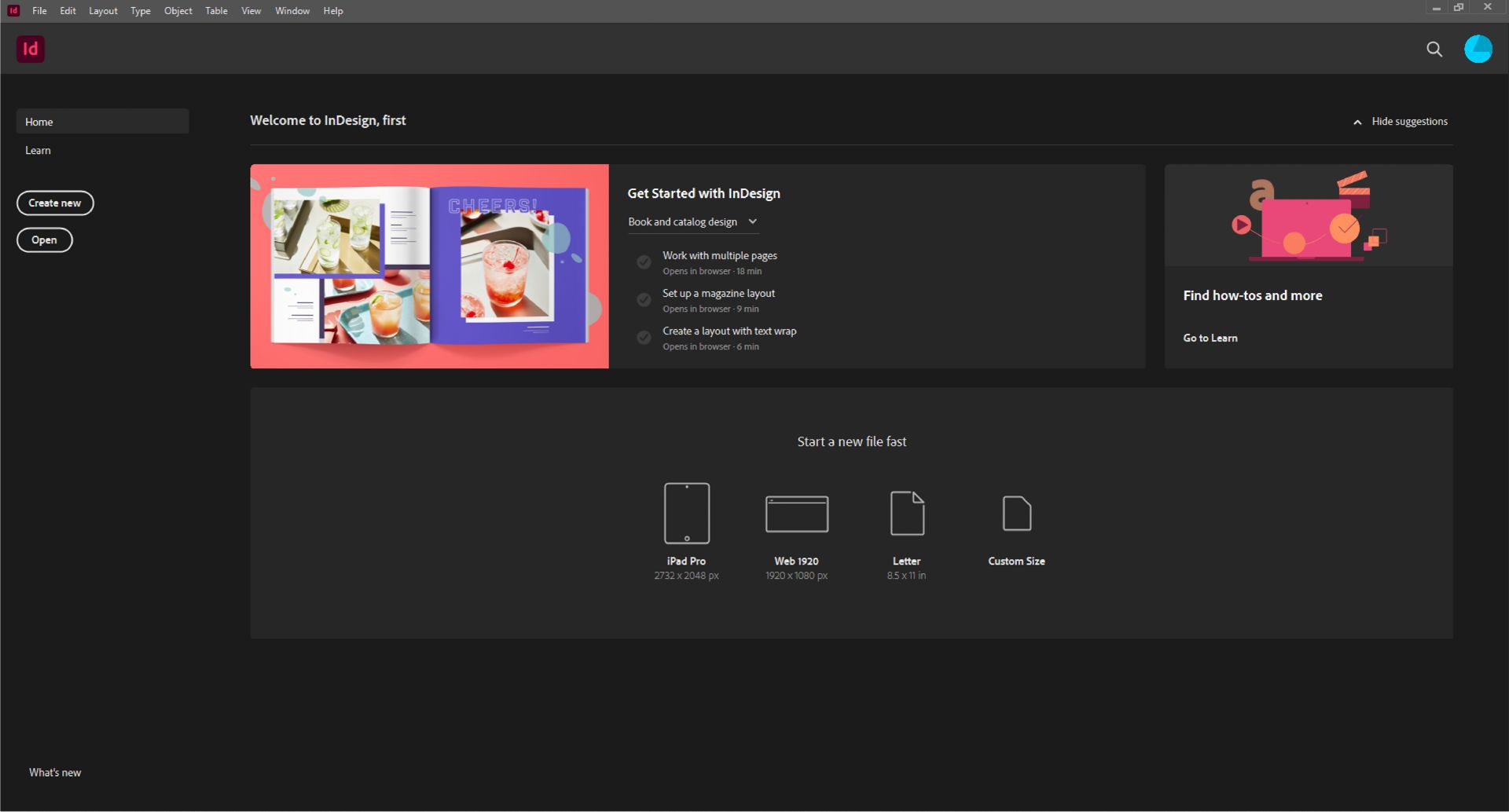 Area di lavoro Inizio