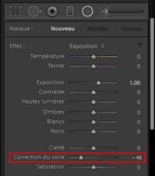 Correction du voile Lightroom en tant que réglage local
