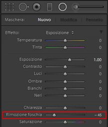 Funzione Rimuovi foschia di Lightroom come regolazione locale