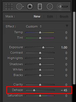 Usuwanie zamglenia jako lokalne dopasowanie w programie Lightroom