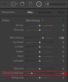 „Dunst entfernen“ als lokale Korrektur in Lightroom