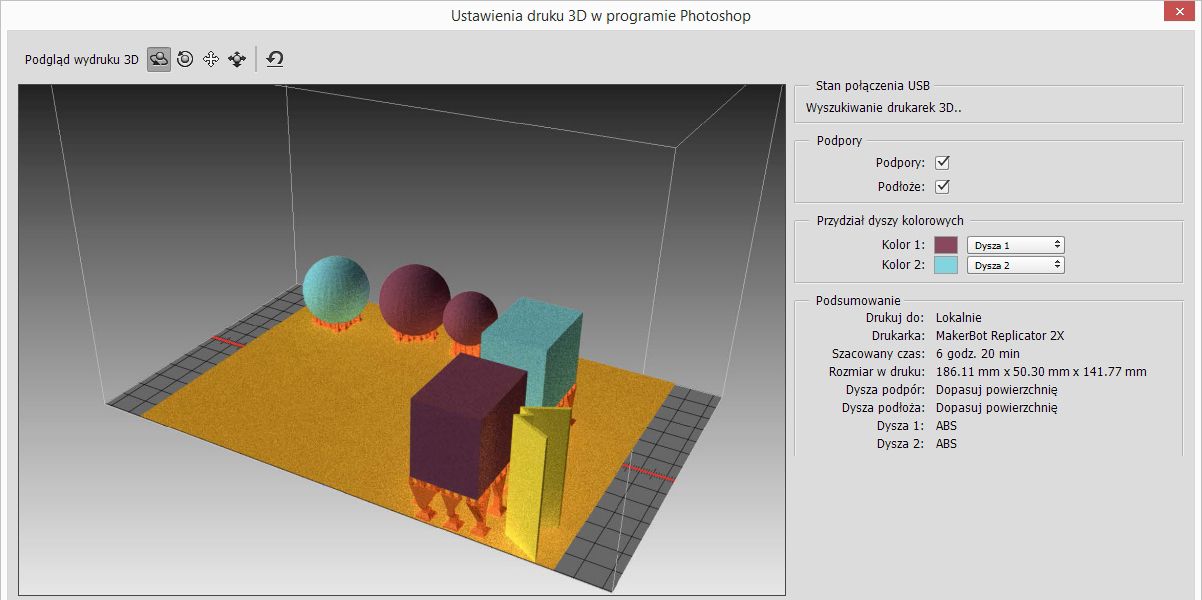 Podglądy wydruku 3D w programie Photoshop