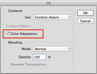 Preenchimento sensível a conteúdo com adaptação de cor do Photoshop