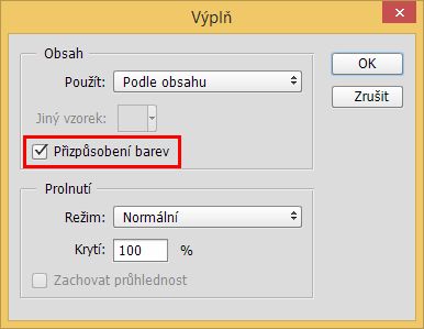 Photoshop – Výplň podle obsahu s přizpůsobením barev