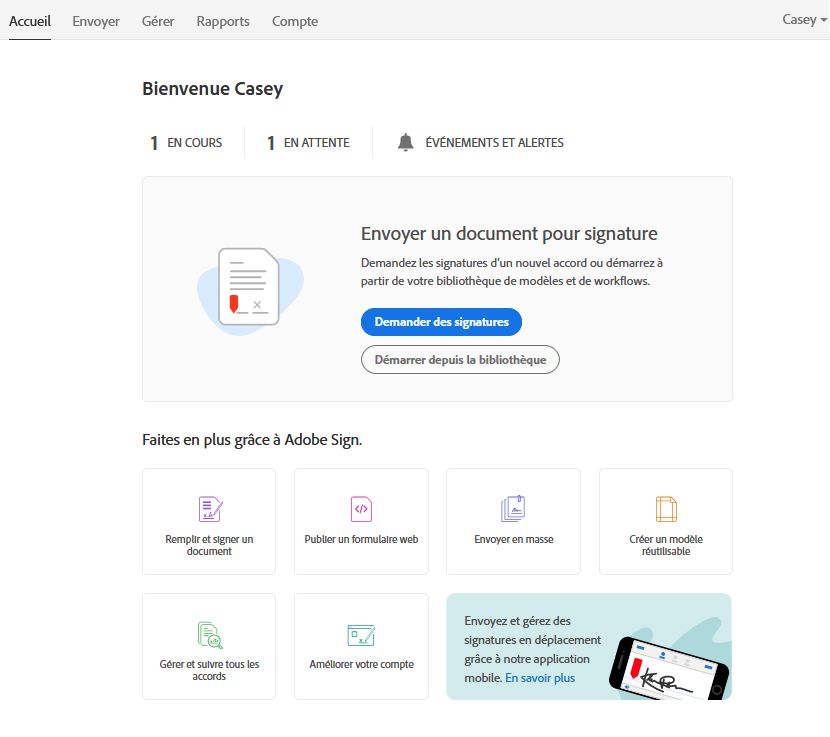 Lancer Remplir et signer depuis la page d’accueil