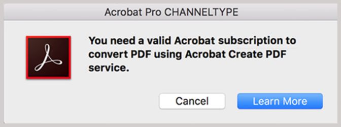 Для перетворення файлів на PDF потрібно передплатити Acrobat