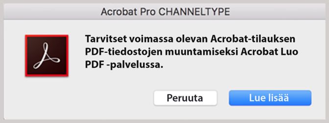 PDF-tiedostomuunnos vaatii Acrobatin tilauksen