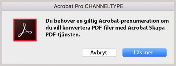 Konvertering till PDF-filer kräver en Acrobat-prenumeration