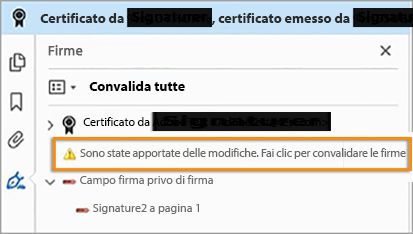 Convalidare le modifiche in un PDF certificato