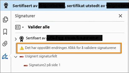 Valider endringer i en sertifisert PDF