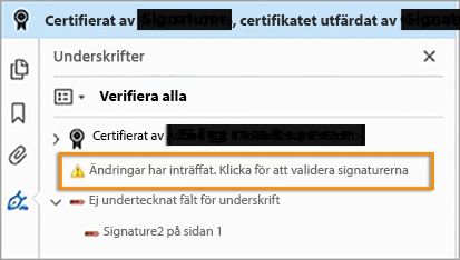 Validera ändringar i en certifierad PDF