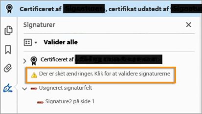 Validér ændringer i en certificeret PDF