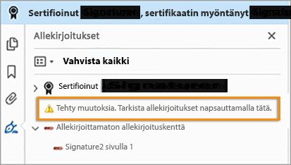 Sertifioidun PDF-tiedoston muutosten vahvistaminen