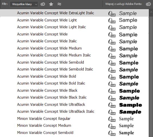 Lista czcionek z czcionkami zmiennymi