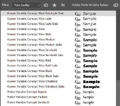 Font listesi: Bazı değişken fontlar
